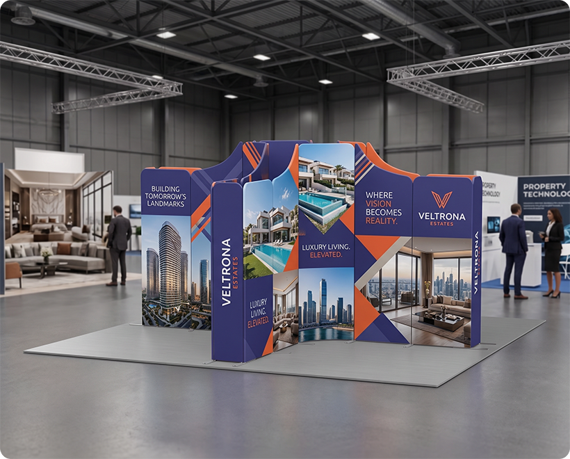 5 x 5 m Magnetic Modular Fabric Displays - Island Shape Real Estate Marketing