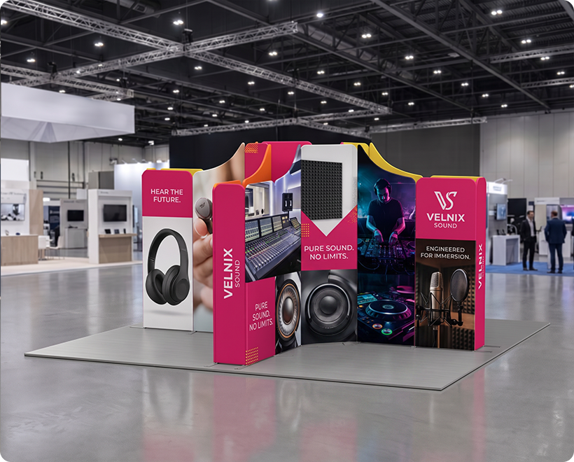 5 x 5 m Magnetic Modular Fabric Displays - Island Shape Headphone Company