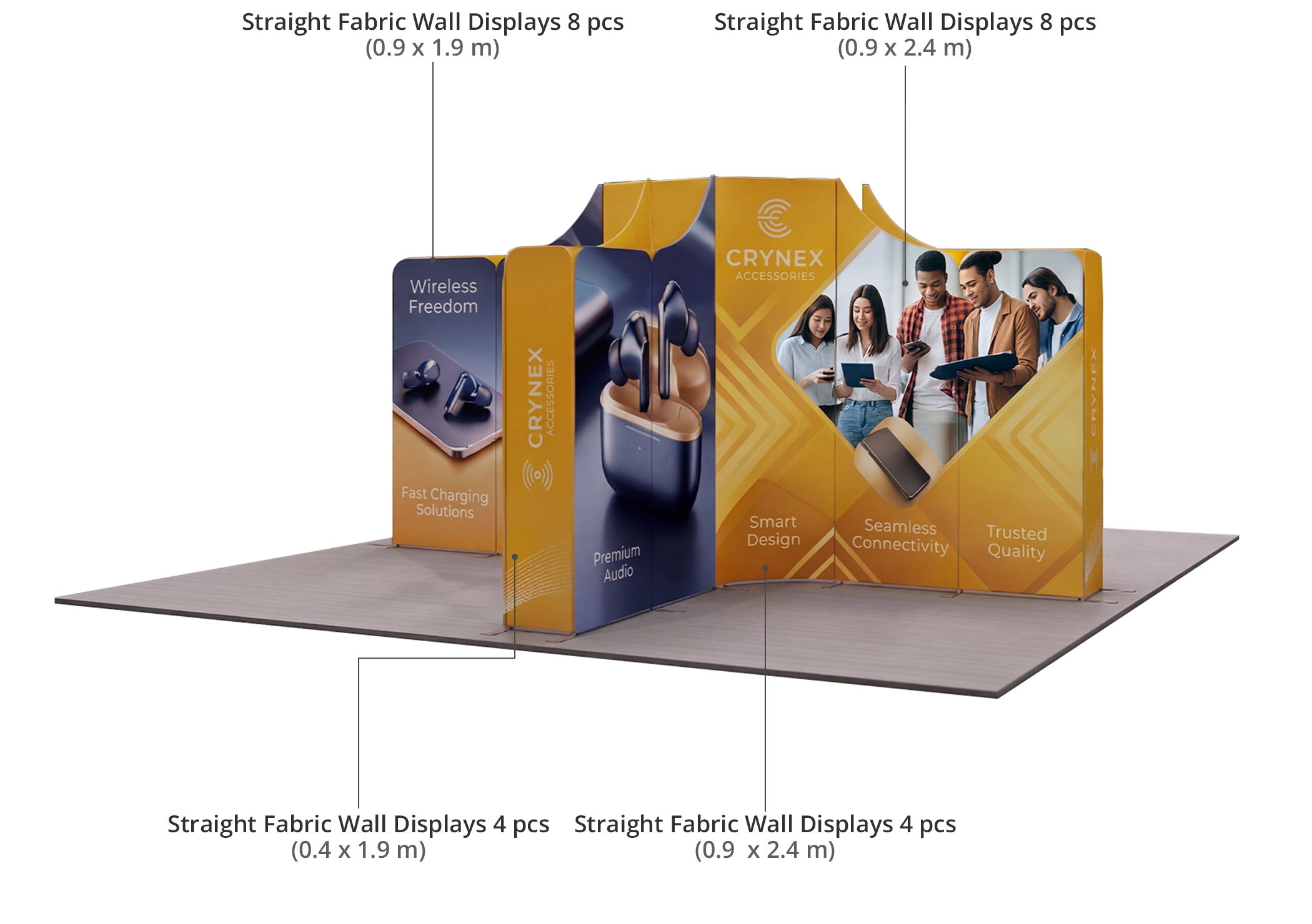 5 x 5 m Magnetic Modular Fabric Displays - Island Shape Components & Sizes