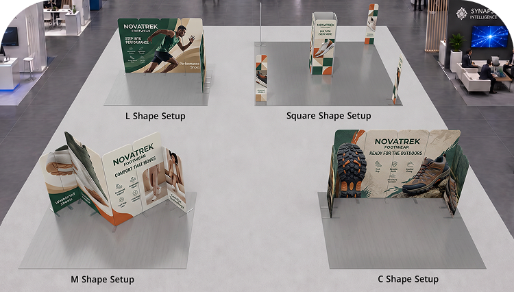 3 m Magnetic Modular Fabric Displays - L Shape Four Corner Kit Double Side Print mobile