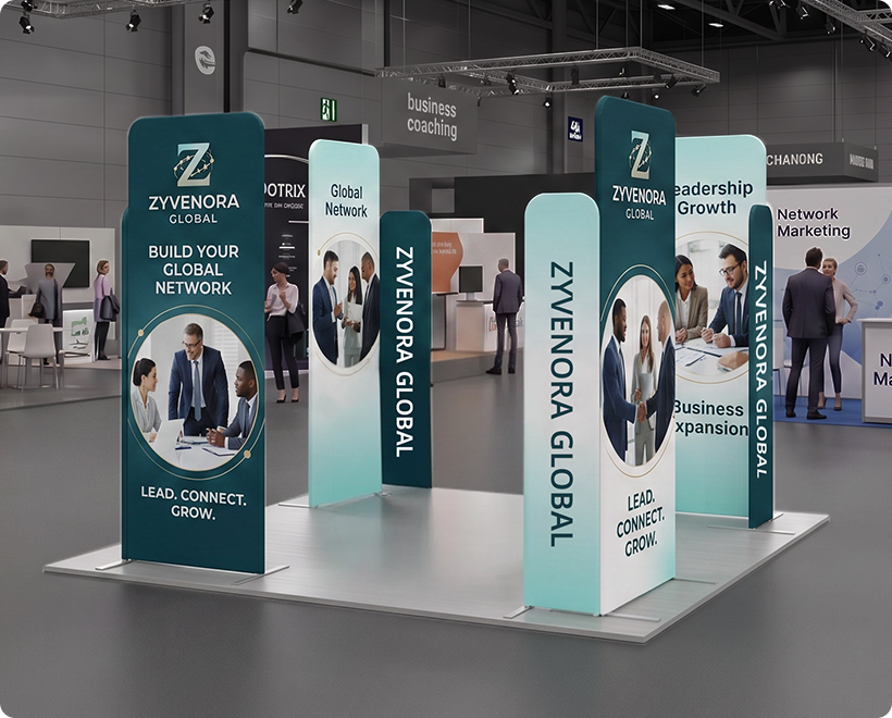 3 m Magnetic Modular Fabric Displays - L Shape Four Corner Kit Network Marketing Company