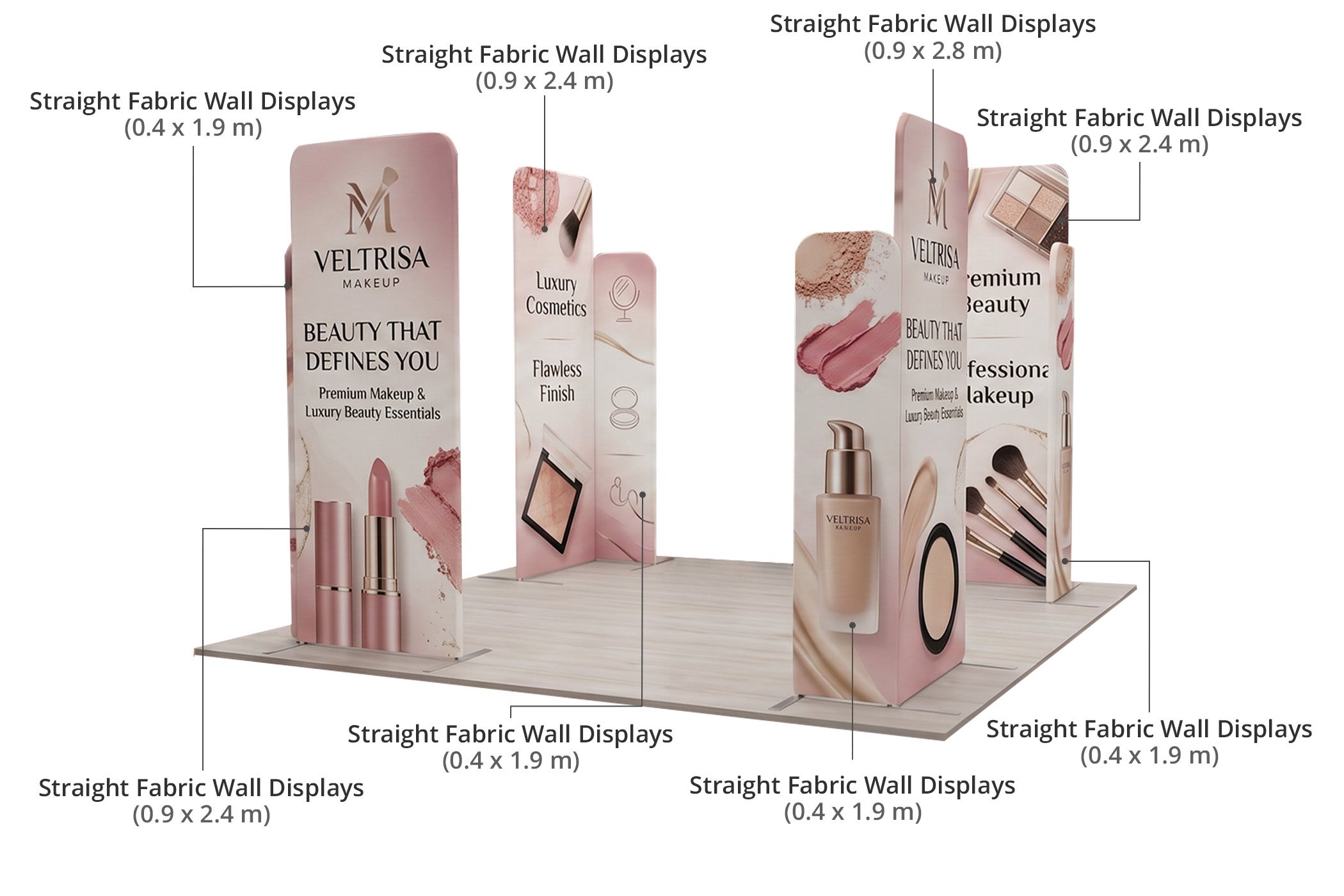 3 m Magnetic Modular Fabric Displays - L Shape Four Corner Kit Components & Sizes