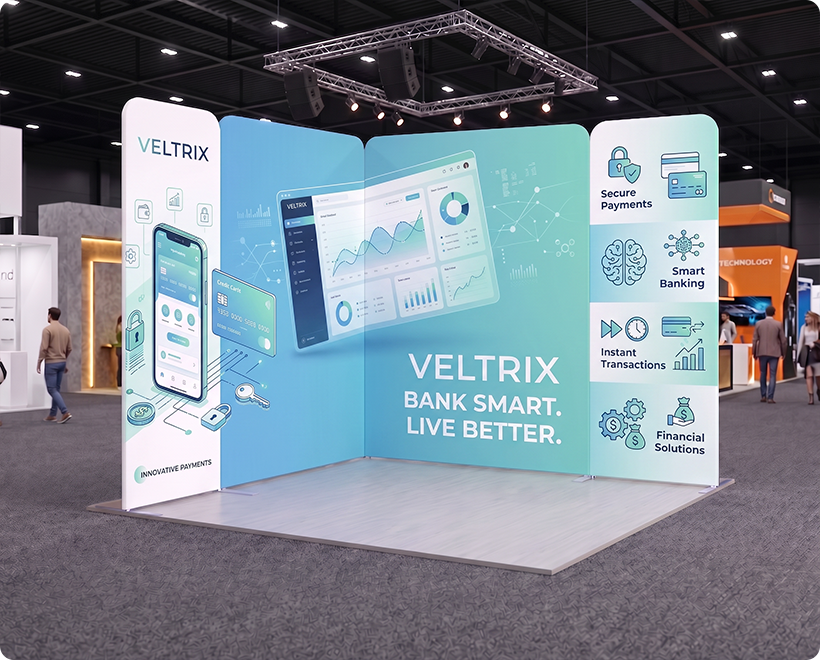10 ft Magnetic Modular Fabric Display - L Shape Smart Banking Software