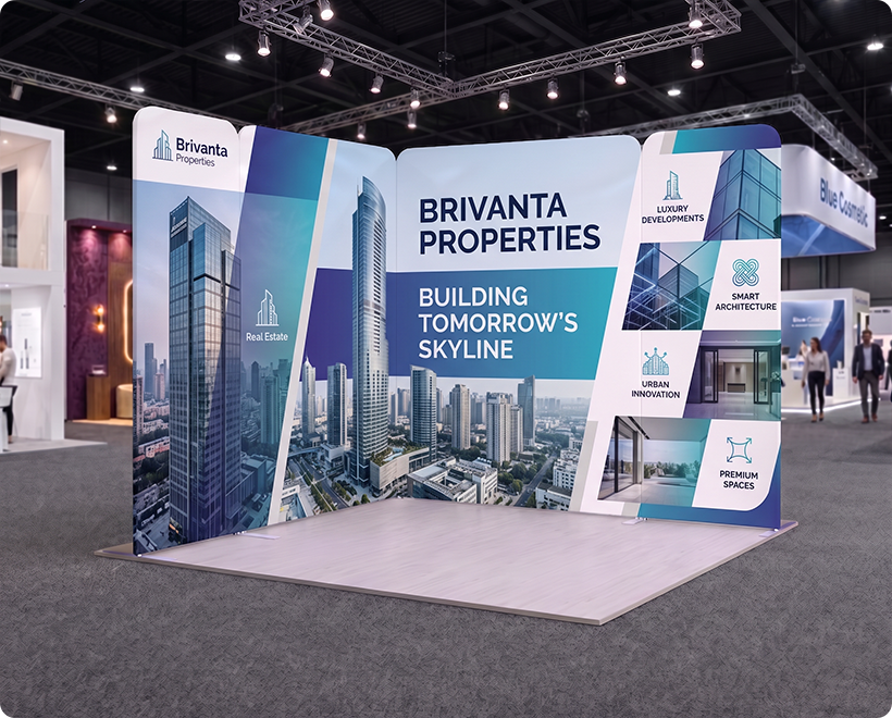 10 ft Magnetic Modular Fabric Display - L Shape Real Estate Marketing