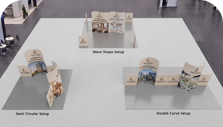 10 ft Magnetic Modular Fabric Displays - L Shape Curved Double Side Print mobile