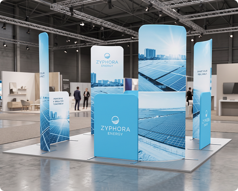 10 ft Magnetic Modular Fabric Displays - L Shape Curved Solar Panels