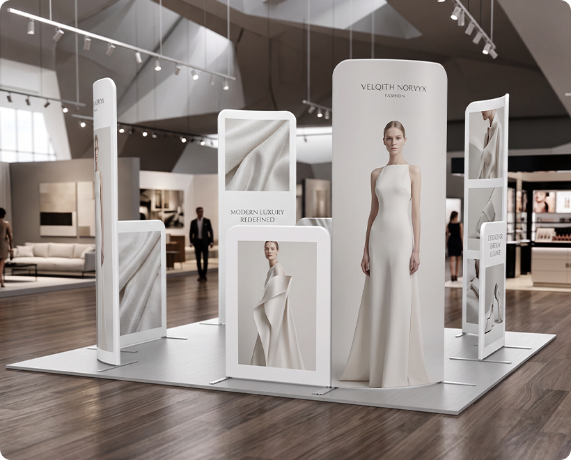 10 ft Magnetic Modular Fabric Displays - L Shape Curved Fashion Brand