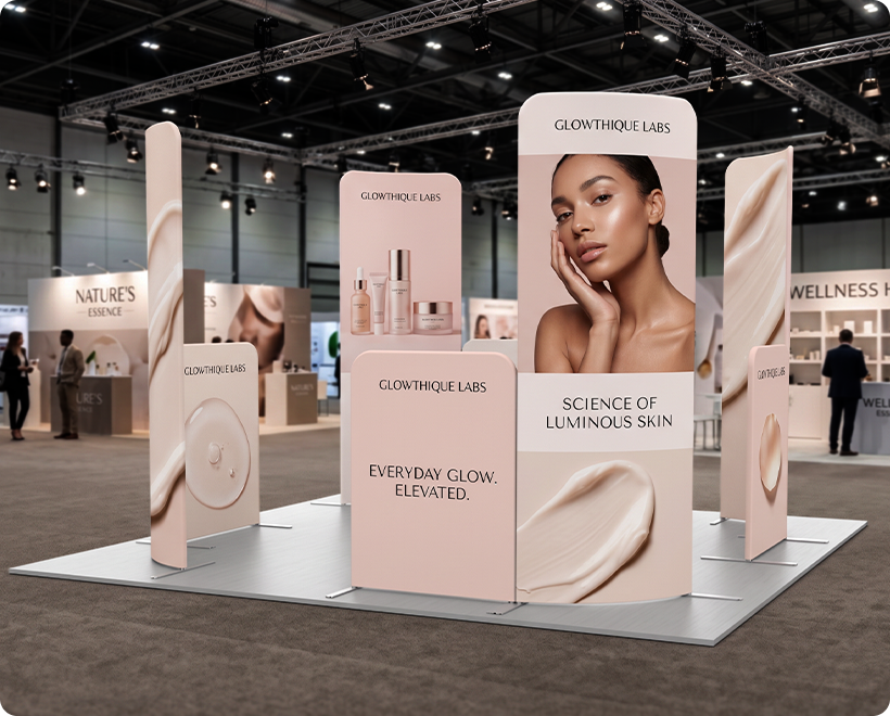 10 ft Magnetic Modular Fabric Displays - L Shape Curved Skin Care Beauty Product