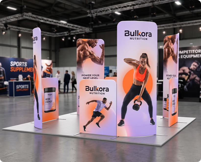 10 ft Magnetic Modular Fabric Displays - L Shape Curved Gym Brand