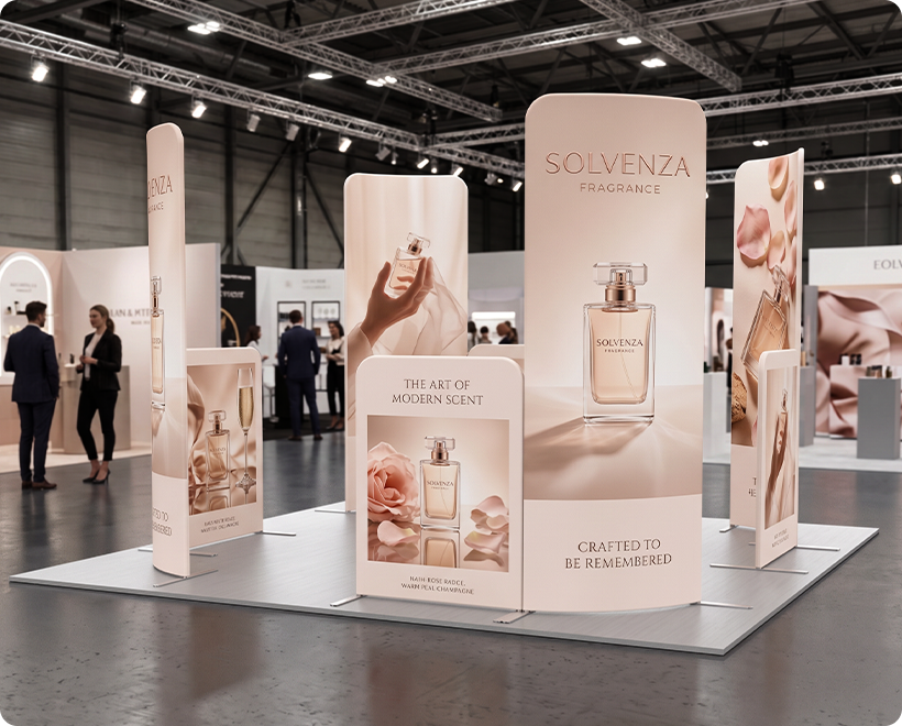 10 ft Magnetic Modular Fabric Displays - L Shape Curved Perfume Company