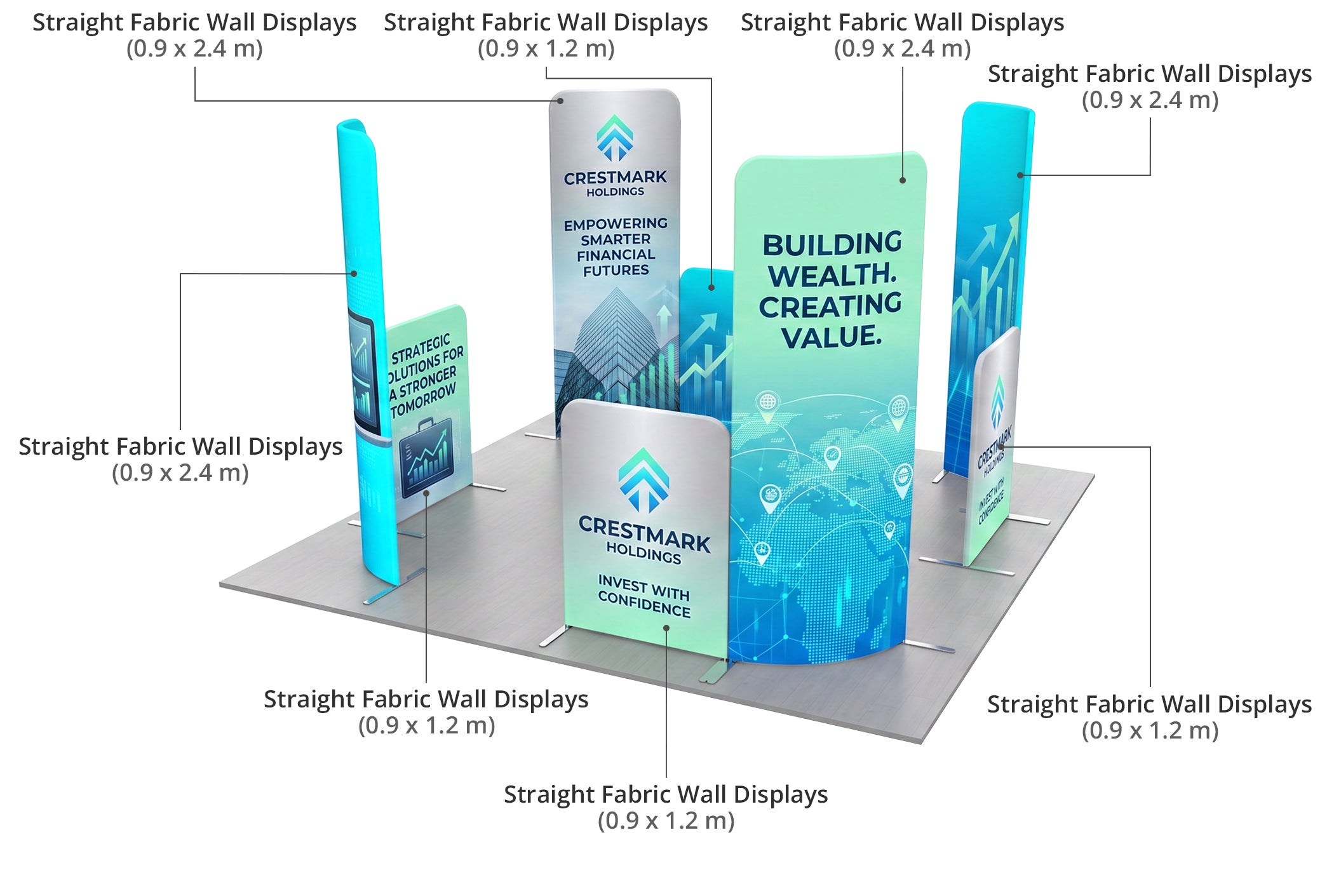10 ft Magnetic Modular Fabric Displays - L Shape Curved Components & Sizes