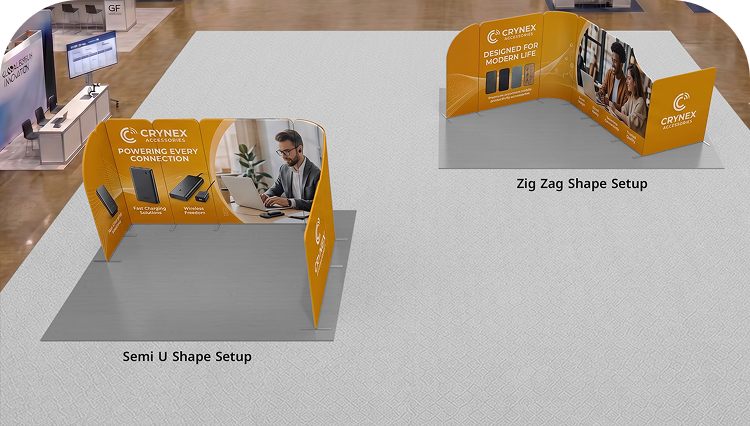 16.4x13 ft Magnetic Modular Fabric Displays - L Shape Double Side Print mobile