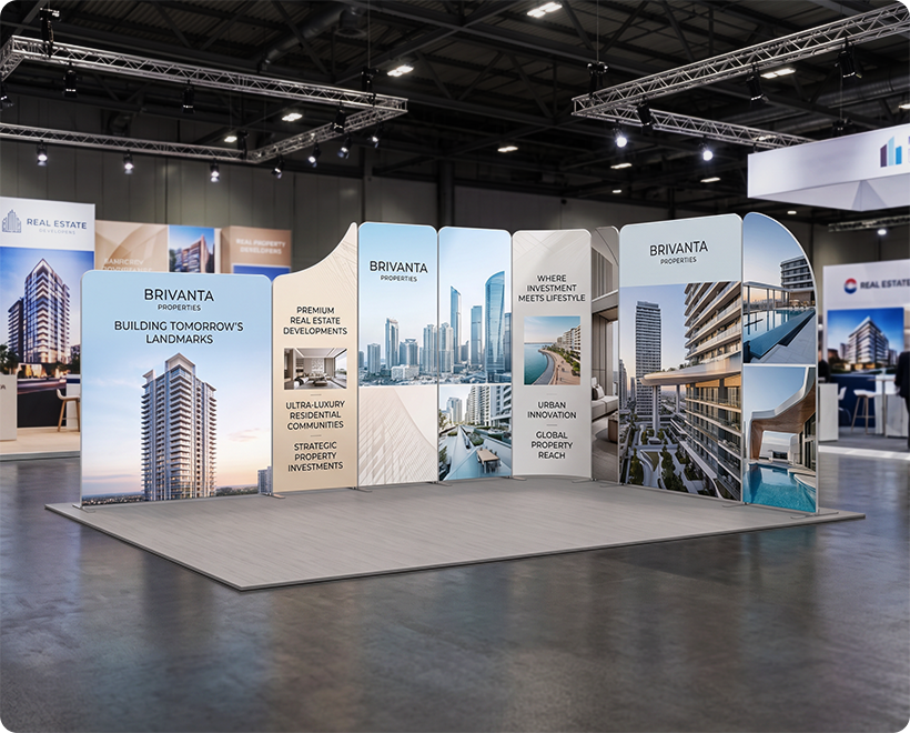 16.4x13 ft Magnetic Modular Fabric Displays - L Shape Real Estate Marketing