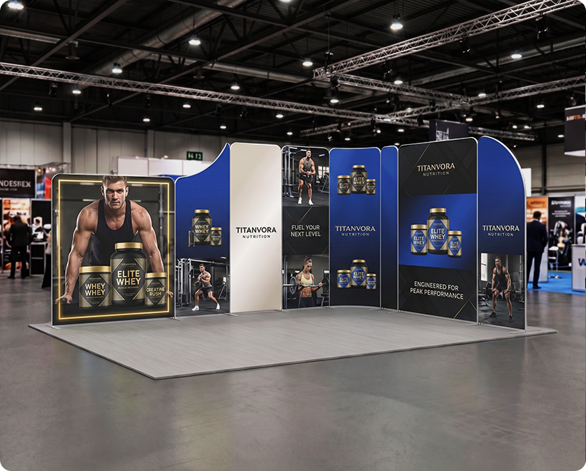 16.4x13 ft Magnetic Modular Fabric Displays - L Shape Gym Brand