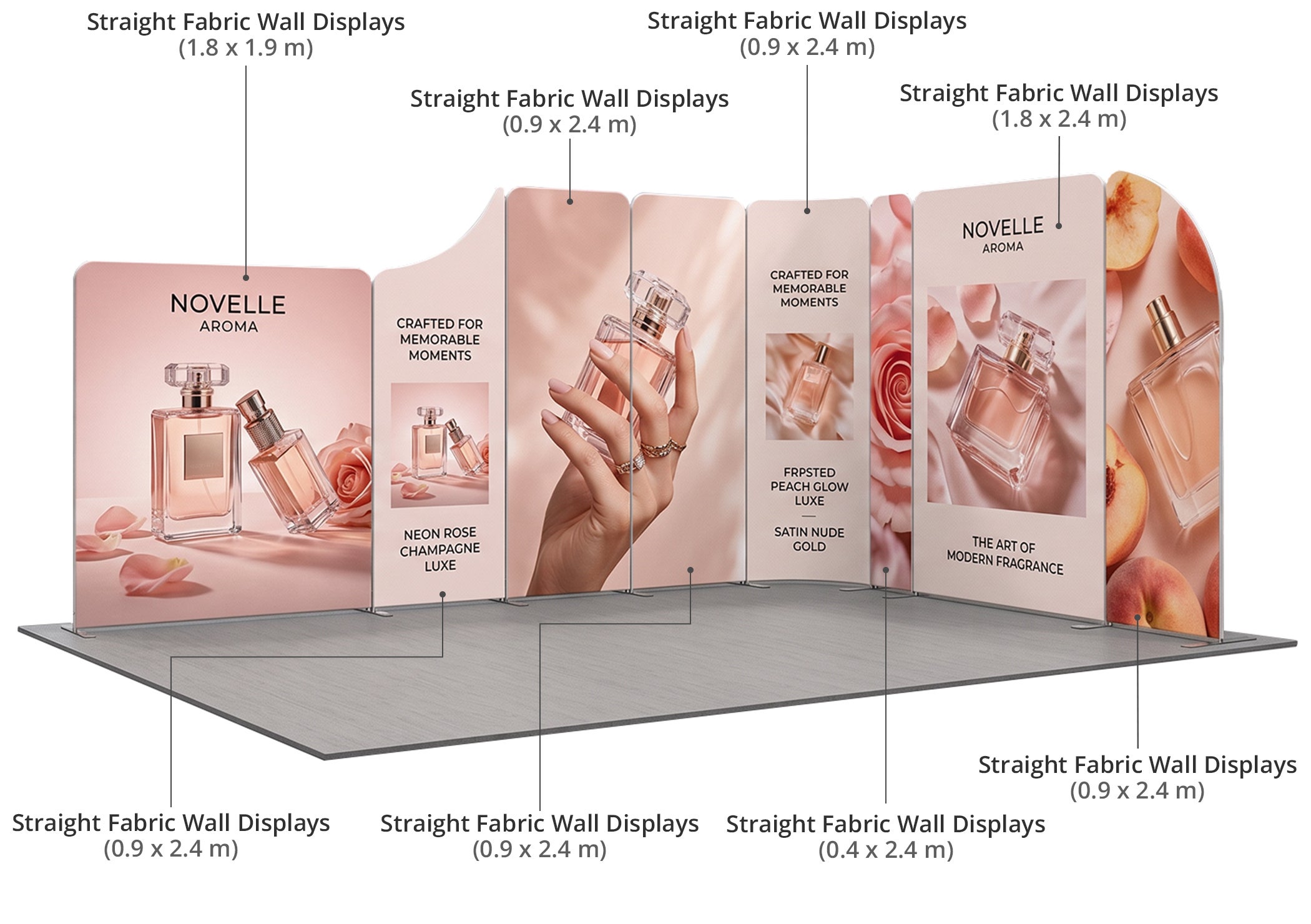 5x4 m Magnetic Modular Fabric Displays - L Shape Components & Sizes