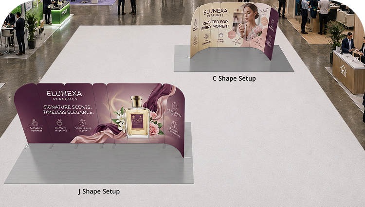 10 ft Magnetic Modular Fabric Displays - L Shape Sloped Double Side Print mobile