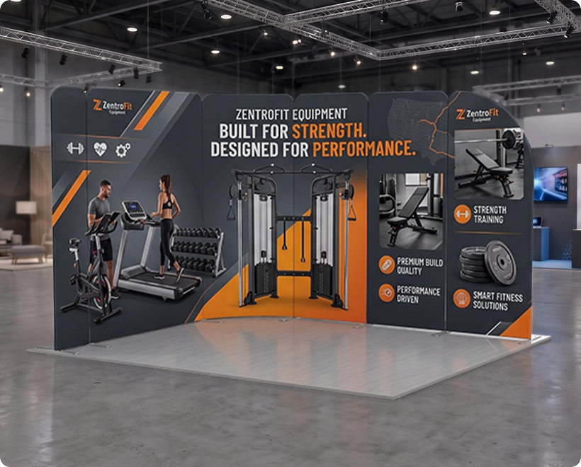 10 ft Magnetic Modular Fabric Displays - L Shape Sloped Gym Equipment