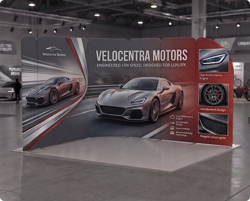 10 ft Magnetic Modular Fabric Displays - L Shape Sloped Sport Car Launch