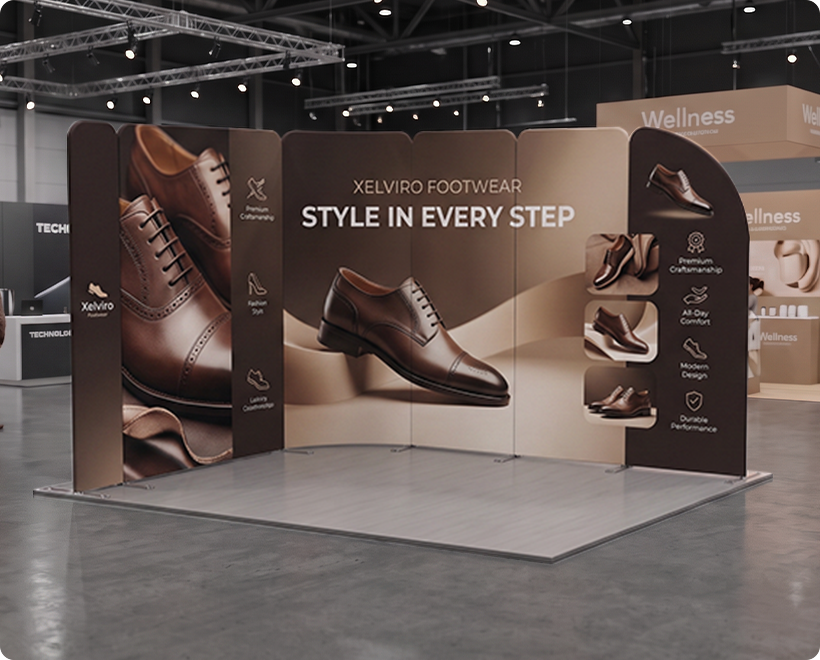 10 ft Magnetic Modular Fabric Displays - L Shape Sloped Shoes Company