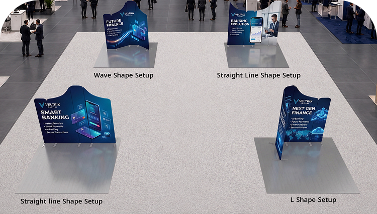 6.5ft Magnetic Modular Fabric Display - Two Sloped & Straight Banner Stands Double Side Print mobile