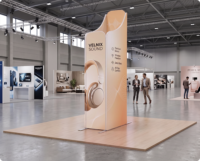 6.5ft Magnetic Modular Fabric Display - Two Sloped & Straight Banner Stands Headphone Company