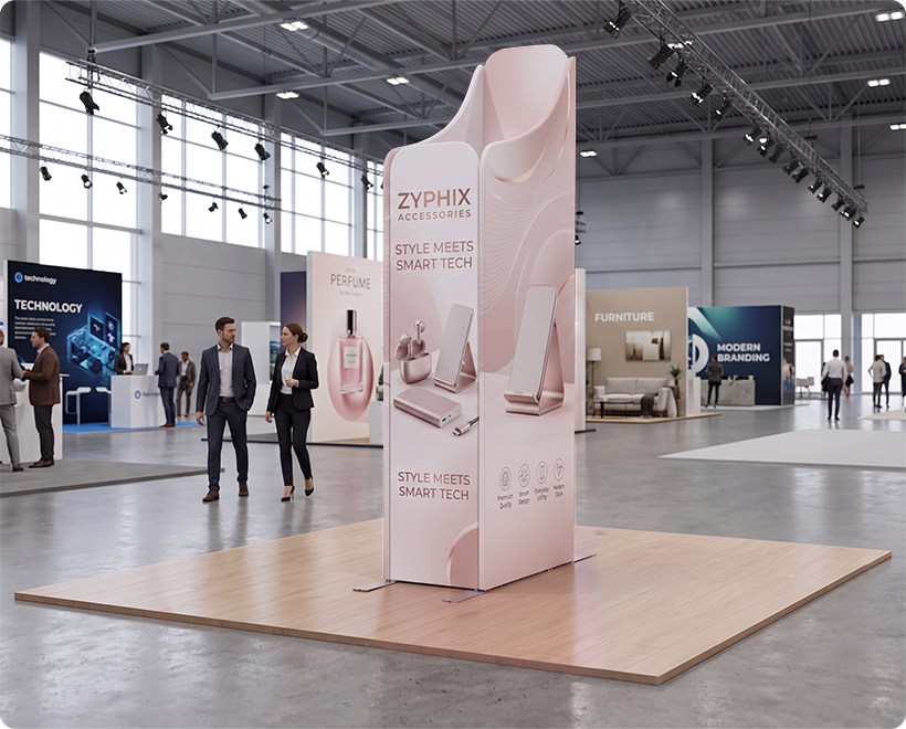 6.5ft Magnetic Modular Fabric Display - Two Sloped & Straight Banner Stands Mobile Accessories