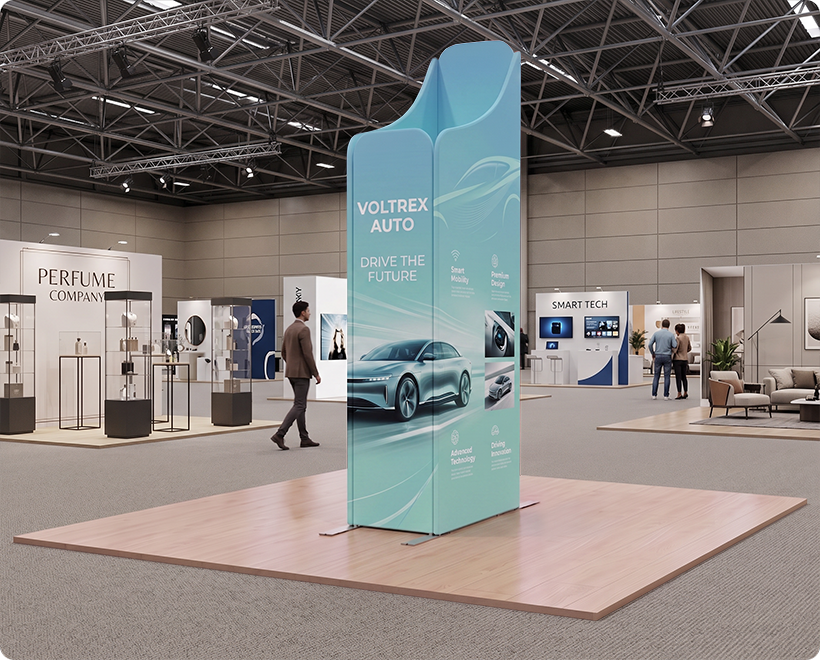 6.5ft Magnetic Modular Fabric Display - Two Sloped & Straight Banner Stands Automobile Parts