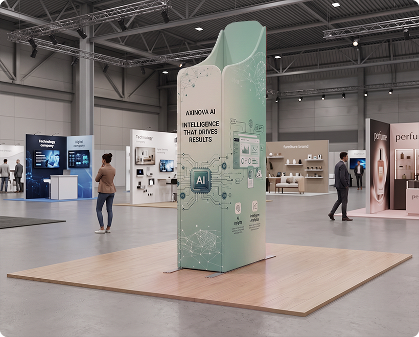 6.5ft Magnetic Modular Fabric Display - Two Sloped & Straight Banner Stands Artificial Intelligence