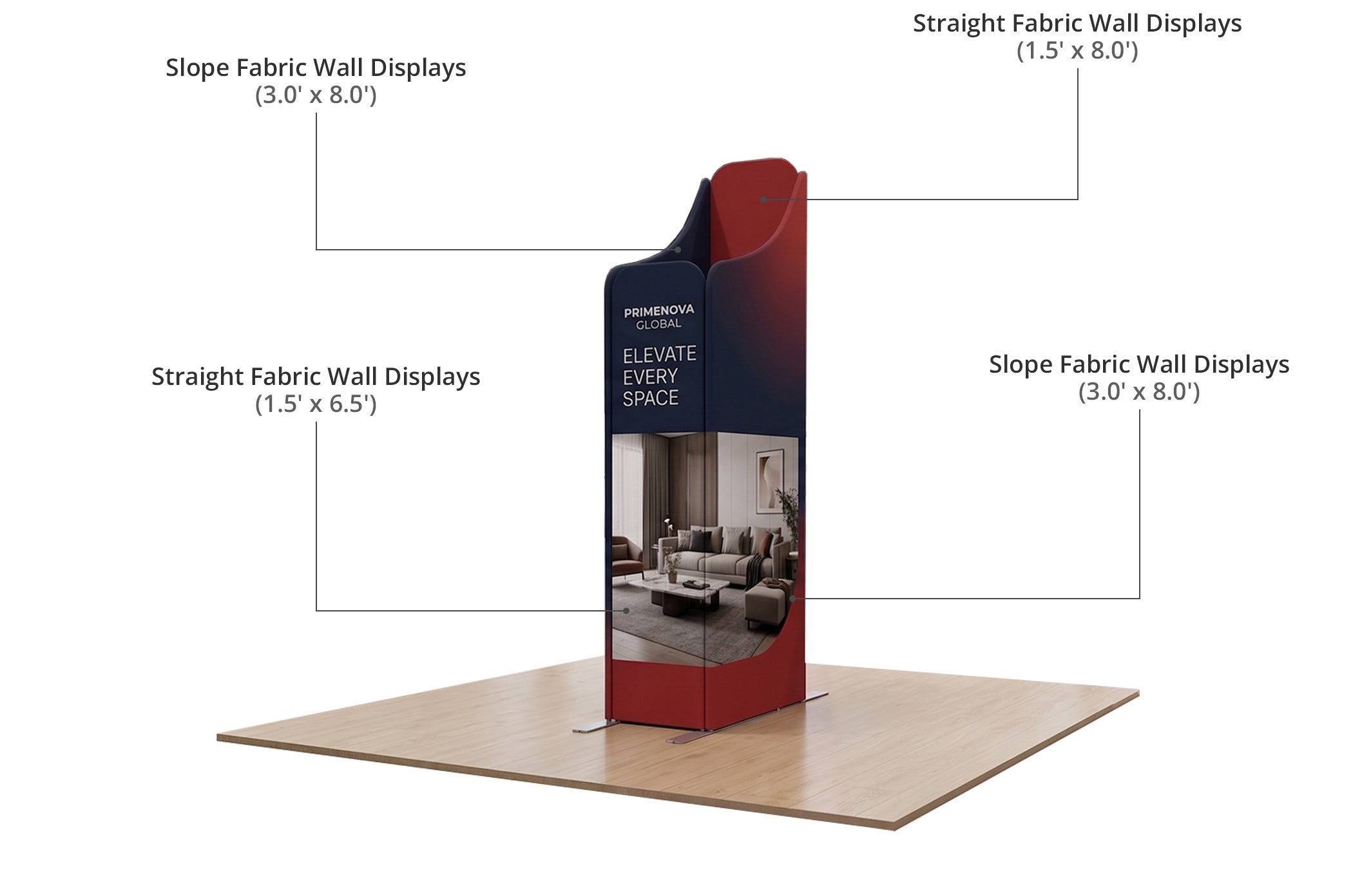 6.5ft Magnetic Modular Fabric Display - Two Sloped & Straight Banner Stands Components & Sizes