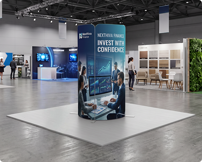 6.5ft Magnetic Modular Fabric Display - Tower Island Shape Finance Company