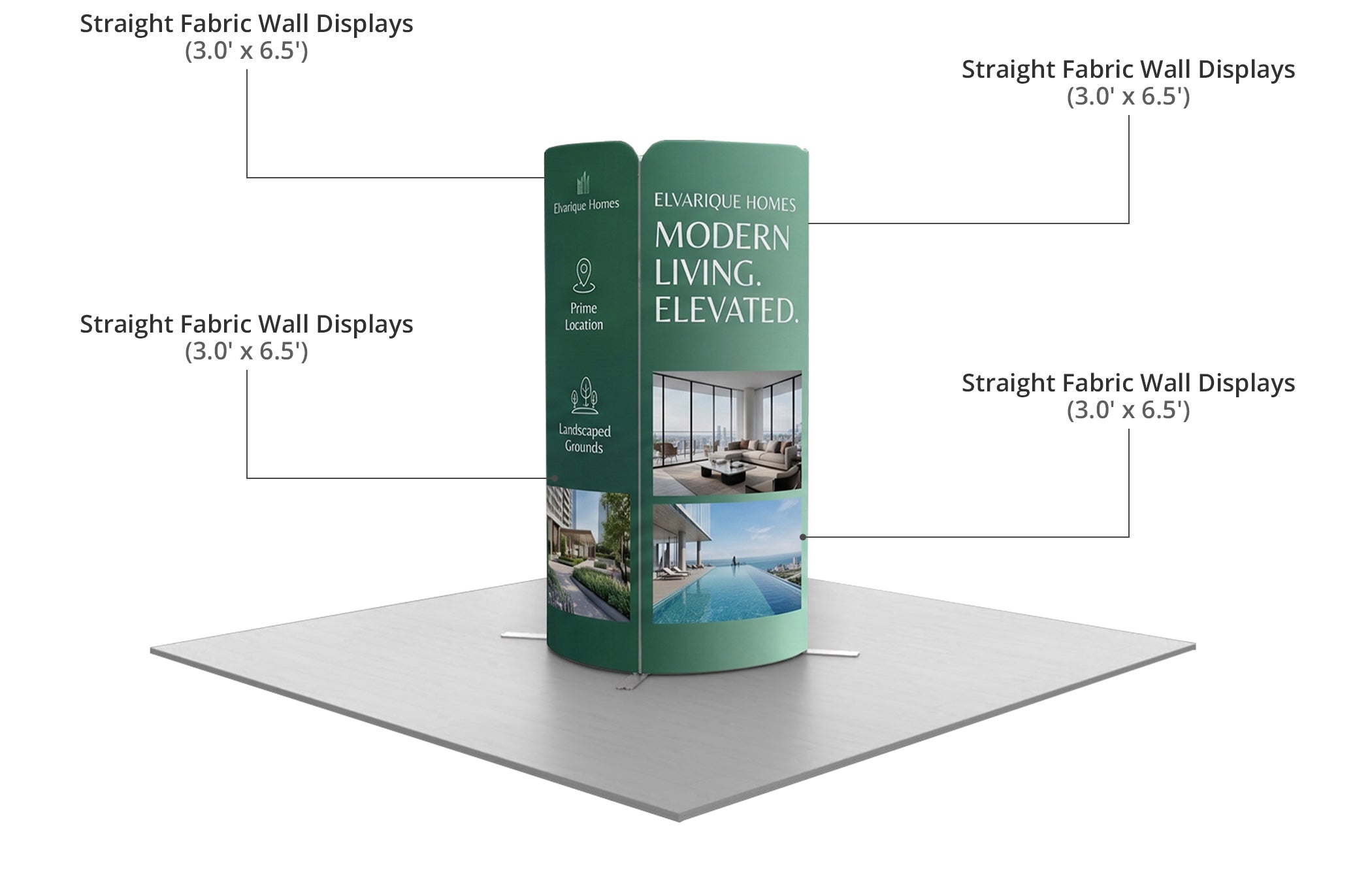 6.5ft Magnetic Modular Fabric Display - Tower Island Shape Components & Sizes