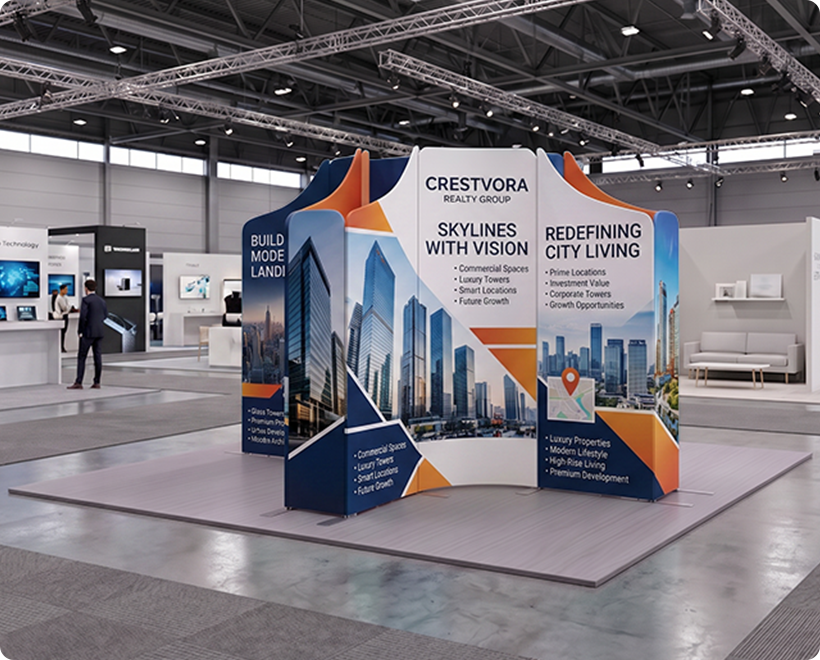 13ft Magnetic Modular Fabric Displays - Tapered Island Shape Real Estate Marketing