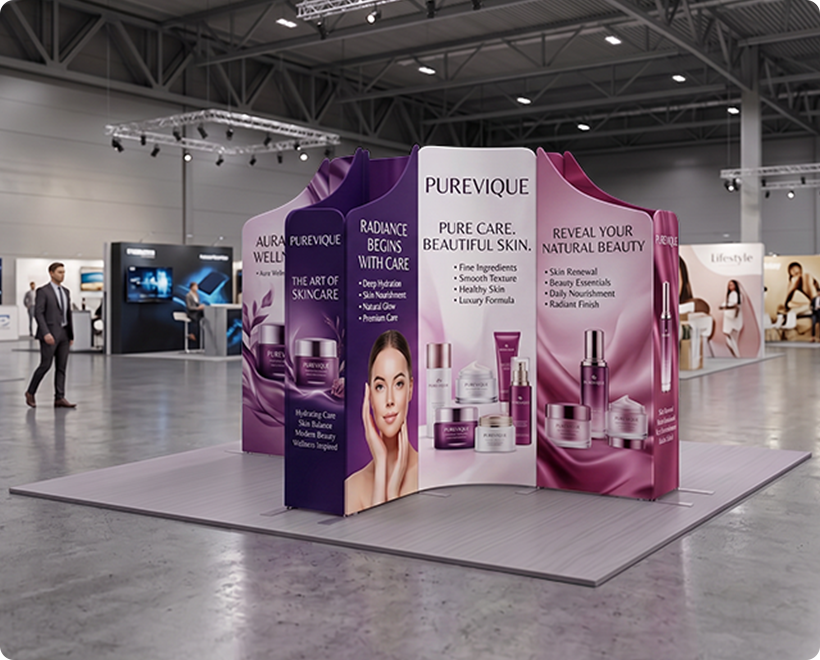 13ft Magnetic Modular Fabric Displays - Tapered Island Shape Skin Care Beauty Product