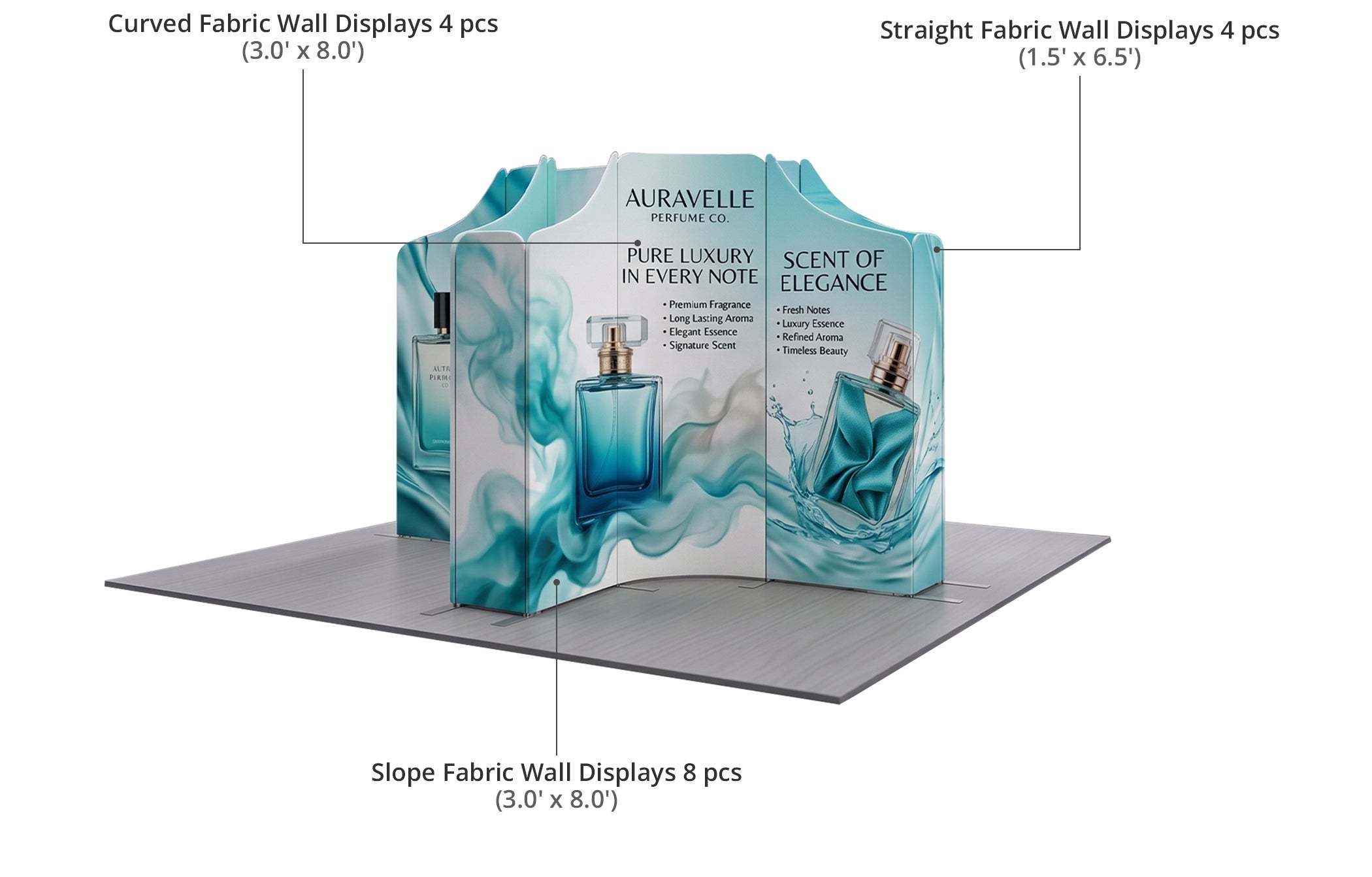 13ft Magnetic Modular Fabric Displays - Tapered Island Shape Components & Sizes