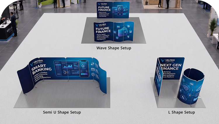 13 ft Magnetic Modular Fabric Display - Tower Island Shape with Backwall Double Side Print mobile