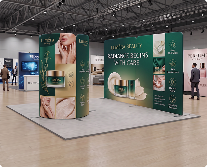 13 ft Magnetic Modular Fabric Display - Tower Island Shape with Backwall Skin Care Beauty Product
