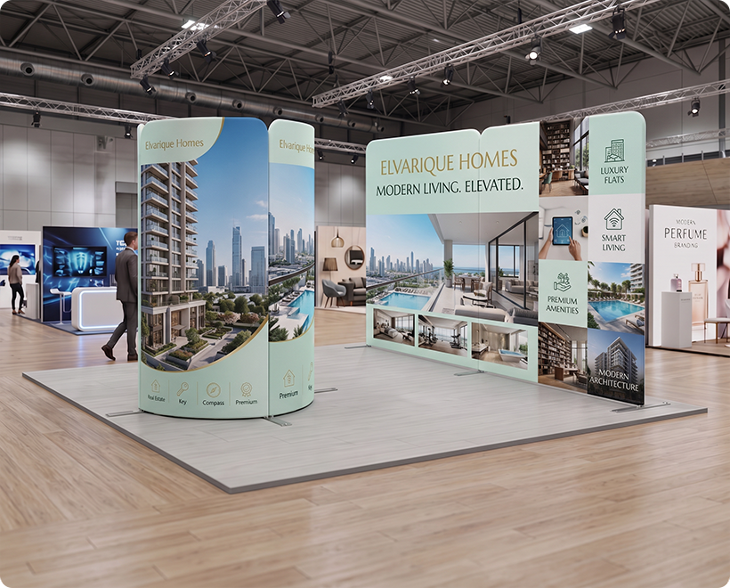 13 ft Magnetic Modular Fabric Display - Tower Island Shape with Backwall interior designer company