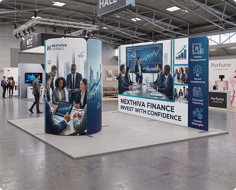 13 ft Magnetic Modular Fabric Display - Tower Island Shape with Backwall Finance Company