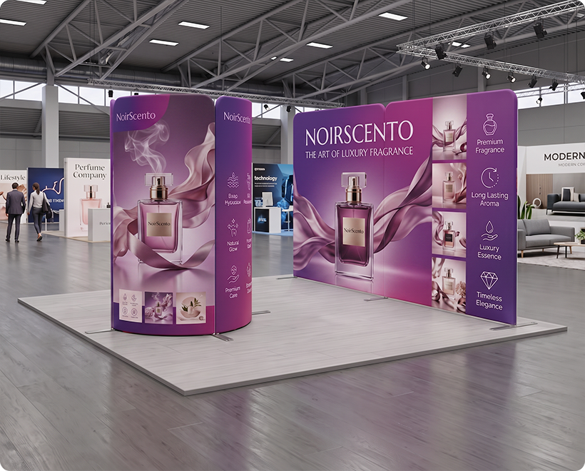 13 ft Magnetic Modular Fabric Display - Tower Island Shape with Backwall Perfume Company
