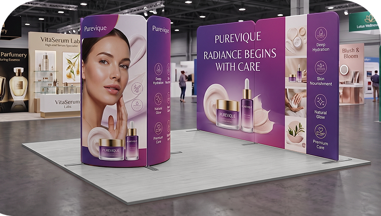 13 ft Magnetic Modular Fabric Display - Tower Island Shape with Backwall banner image mobile