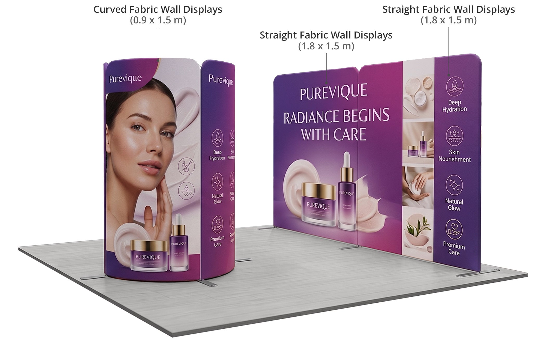 4 m Magnetic Modular Fabric Display - Tower Island Shape with Backwall Components & Sizes