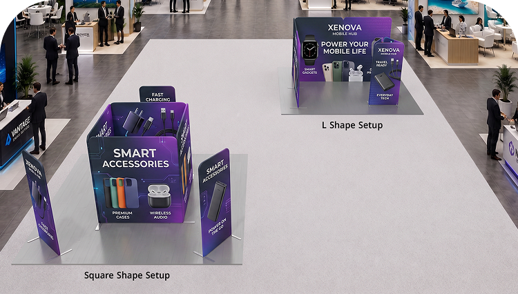 16.4 x 10 ft Magnetic Modular Fabric Displays - U Shape Curved Double Side Print mobile
