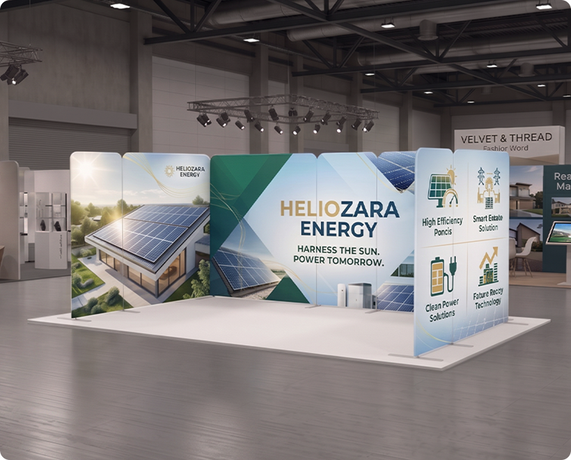 16.4 x 10 ft Magnetic Modular Fabric Displays - U Shape Curved Solar Panels