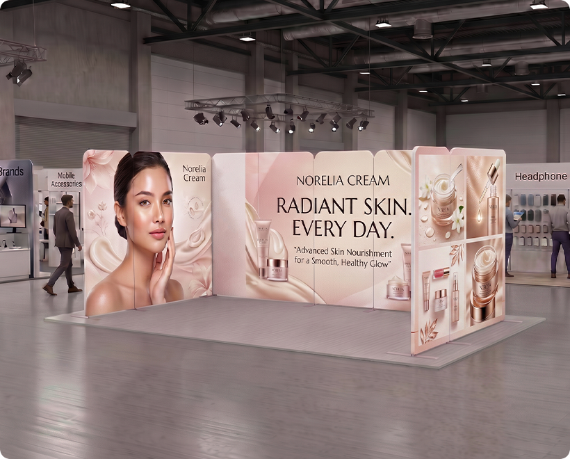 16.4 x 10 ft Magnetic Modular Fabric Displays - U Shape Curved Skin Care Beauty Product