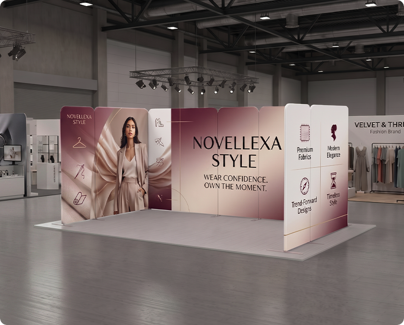16.4 x 10 ft Magnetic Modular Fabric Displays - U Shape Curved Fashion Brand