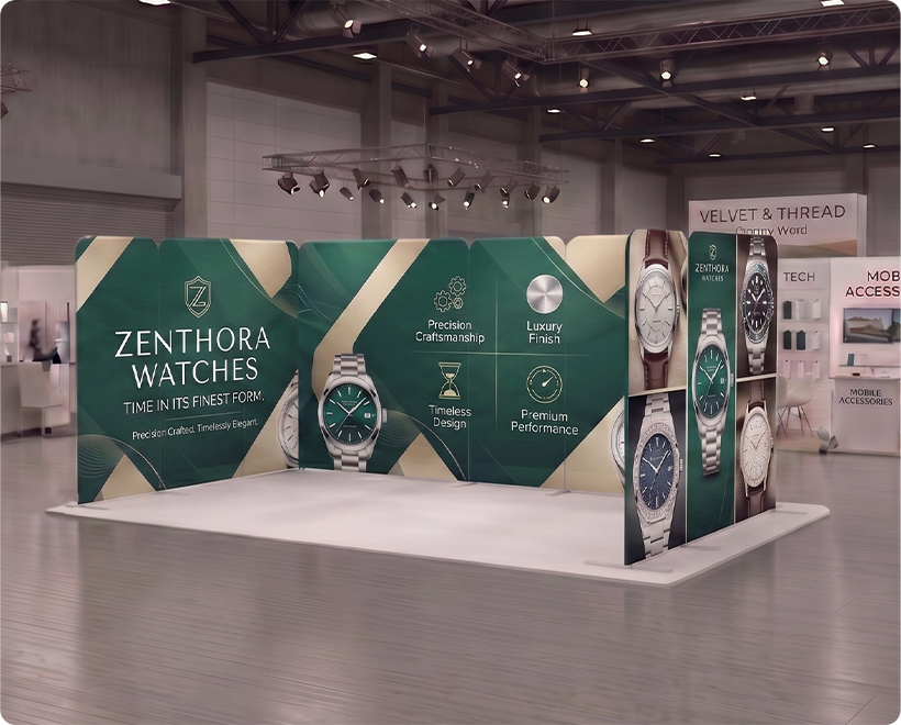 16.4 x 10 ft Magnetic Modular Fabric Displays - U Shape Curved Watch Brands