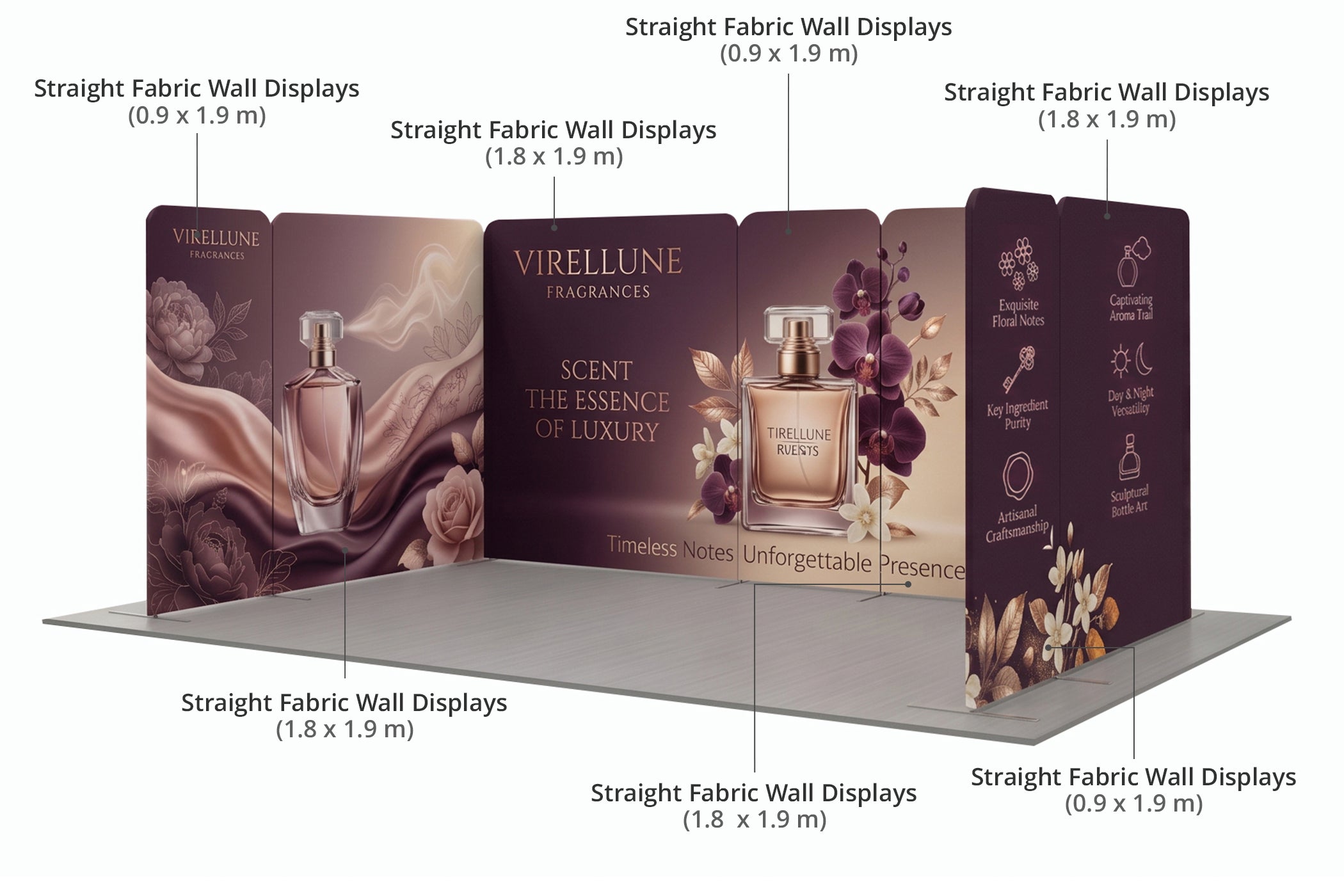5 x 3 m Magnetic Modular Fabric Displays - U Shape Curved Components & Sizes