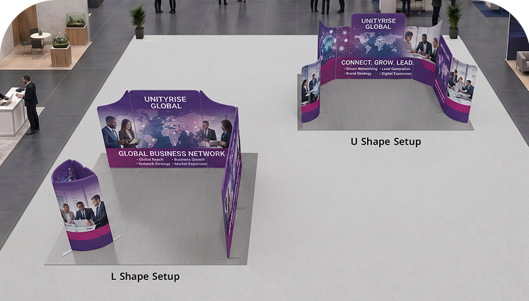 5 x 3 m Magnetic Modular Fabric Displays - U Shape Double Side Print mobile