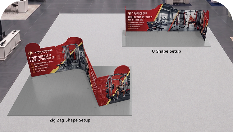 20ft Magnetic Modular Fabric Displays - L Shape Double Side Print mobile