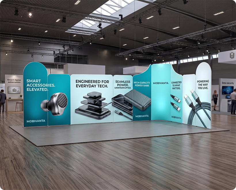 20ft Magnetic Modular Fabric Displays - L Shape Mobile Accessories